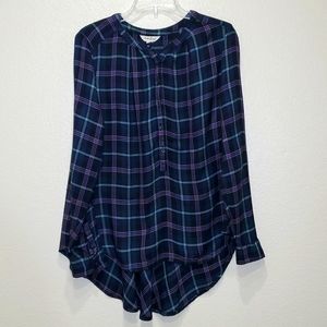 Lucky Brand Oversized  Plaid Popover Shirt Medium Casual Western Rodeo